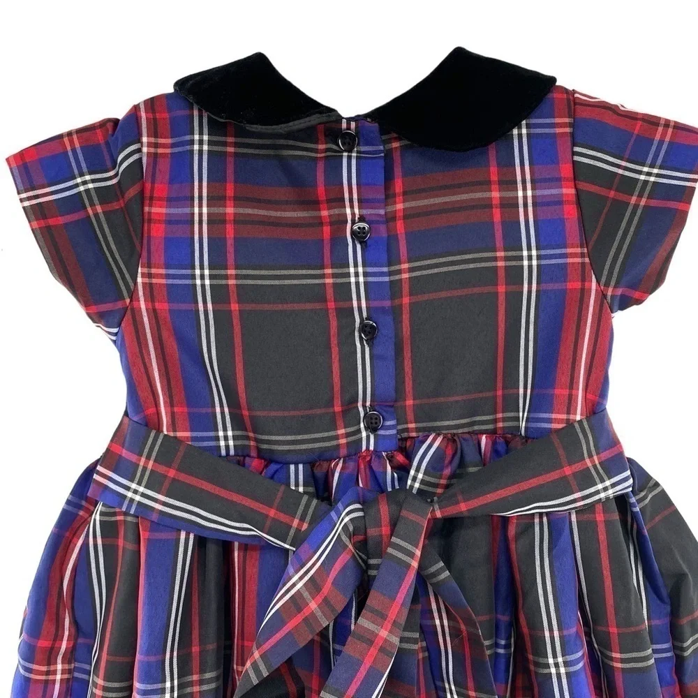 Laura Ashley London Girls Smocked Bodice Red Plaid Dress